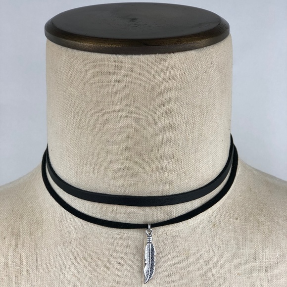 Courtney Alexis Boutique Jewelry - Boho Feather Leather Choker Necklace